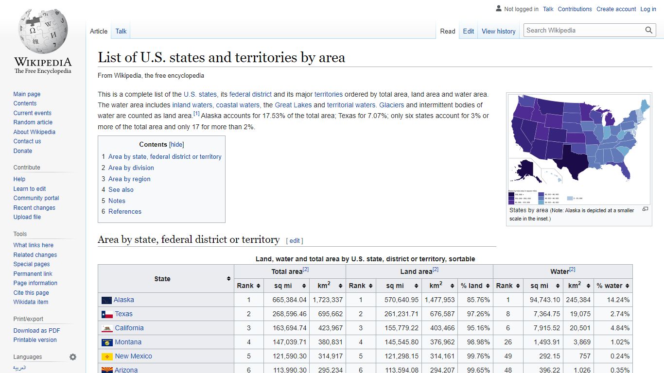 List of U.S. states and territories by area - Wikipedia